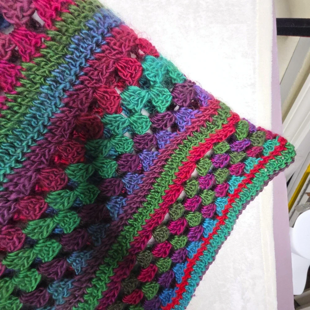 Boho Granny‎ Square Crochet Shawl Wrap Boho Multi Color Handmade Bright Colors